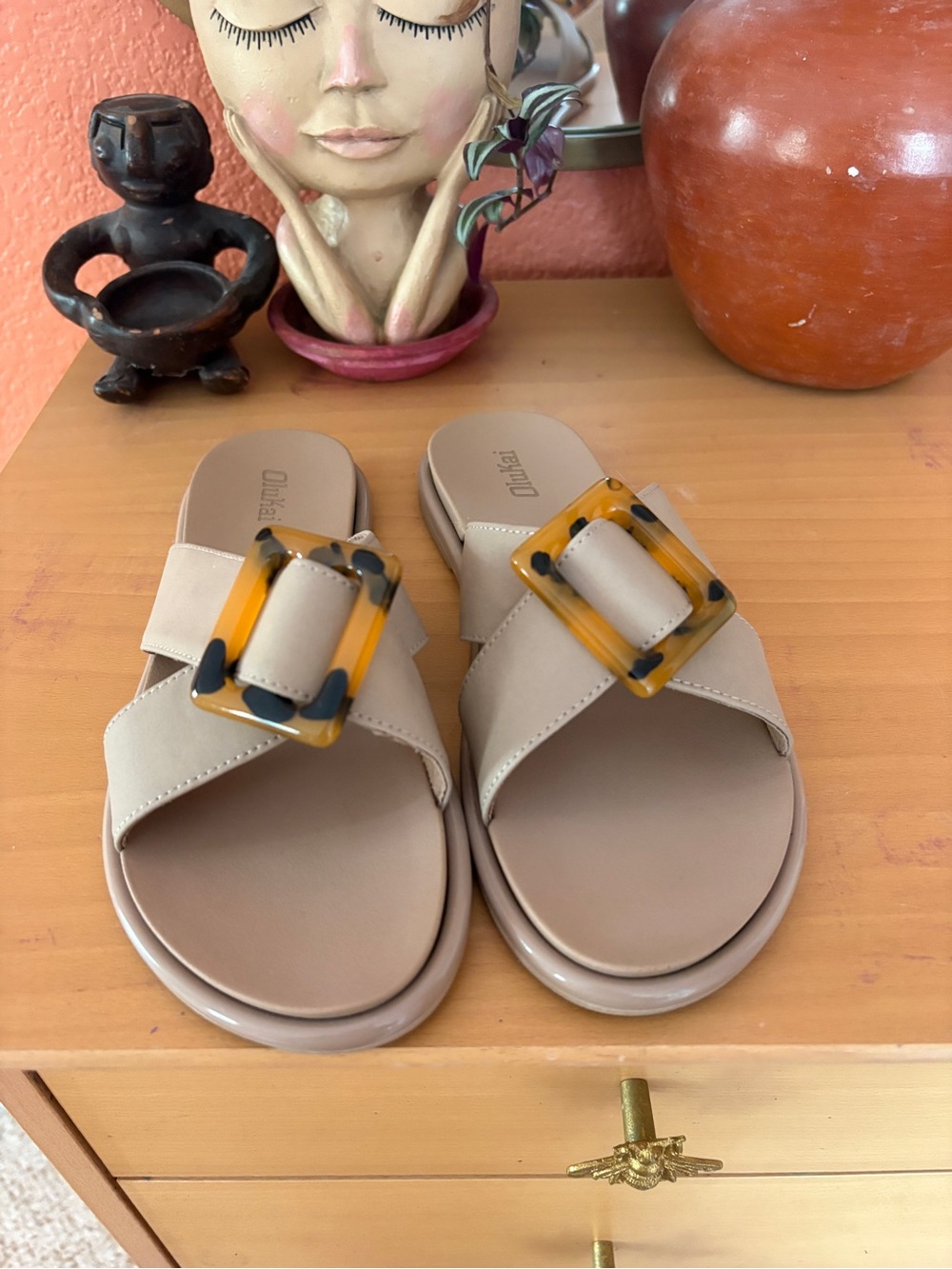 Olukai Slide Sandals with Tortoiseshell Buckle - Women